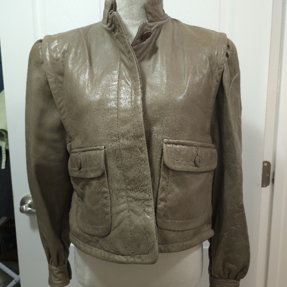 80's Women's Beige Leather Jacket